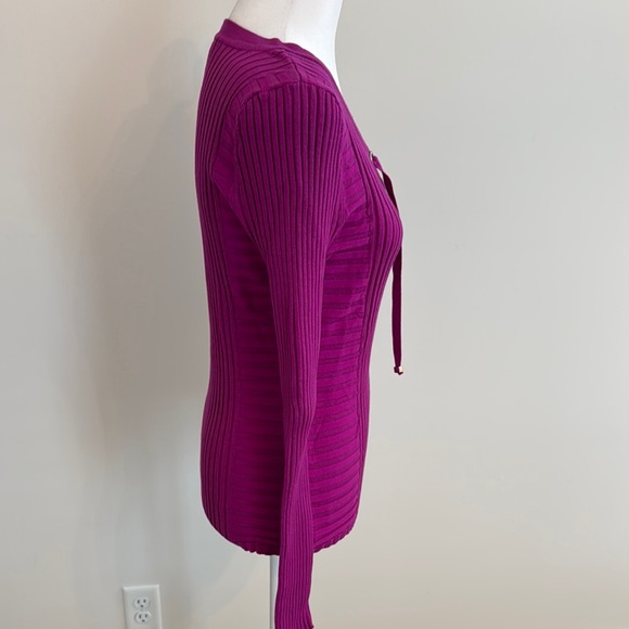 INC Women's Magenta Lace-Up Ribbed Sweater - Picture 7 of 8